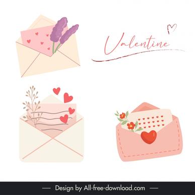 valentine design elements elegant flat classic envelopes flowers hearts