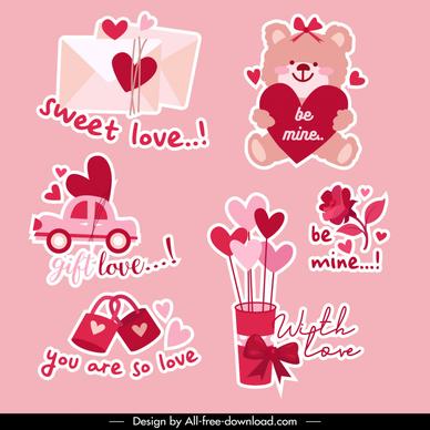 valentine design elements flat cute symbols sketch