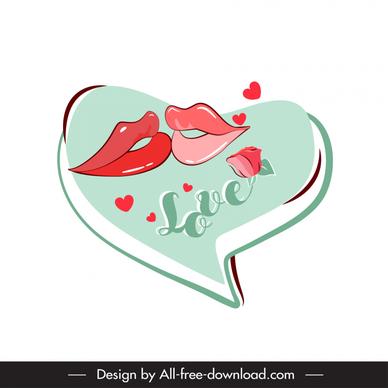valentine design elements kiss lips speech bubble sketch