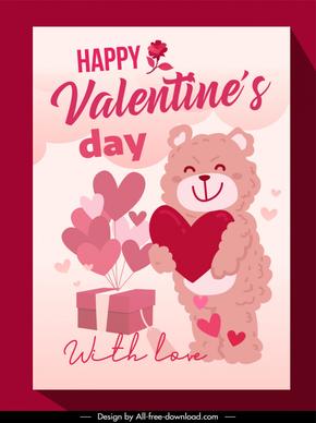 valentine poster template cute teddy bear hearts gift outline classical design 