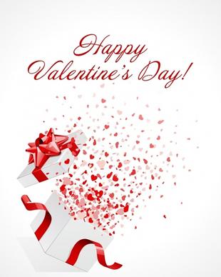 valentines banner bursting heart confetti 3d present box