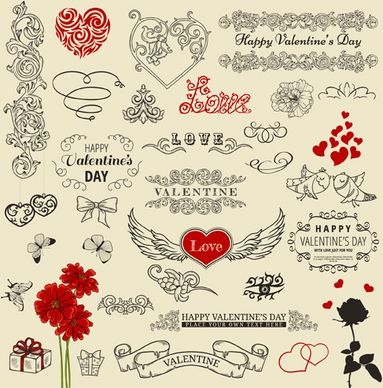 valentine vintage ornaments design elements vector