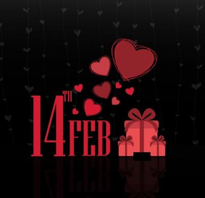 valentines background dark design hearts gift box icons