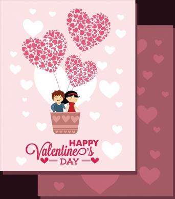 valentines banner template cute couple flying heart balloon