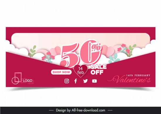 valentines banner template flat clouds hearts flowers decor