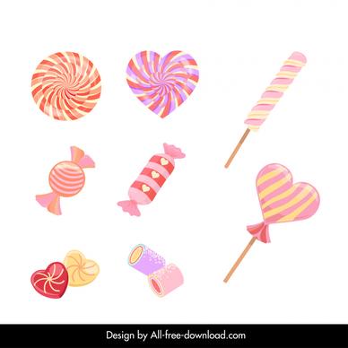 valentines candies icons colorful 3d flat shapes sketch