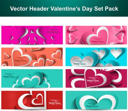 valentines day colorful shiny hearts presentation headers collection background set vector