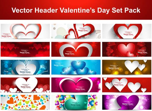 valentines day colorful shiny hearts presentation headers collection background set vector