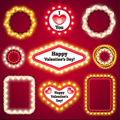 valentines day light frames vector set