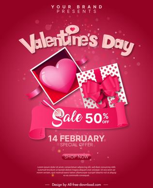 valentines day sale poster template elegant present box heart ribbon