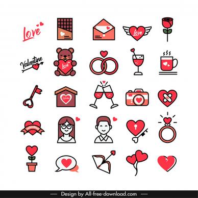 valentines design elements classical flat symbols sketch
