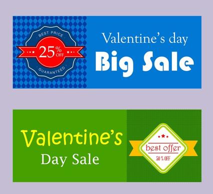 valentines sales banner sets in green and blue