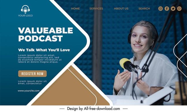 valueable podcast landing page template realistic modern