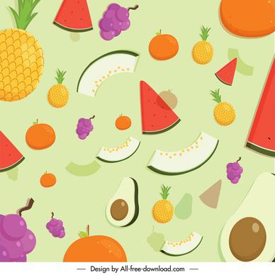 variety of fruit pattern template colorful flat messy design