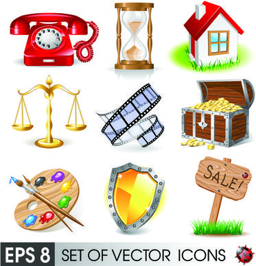 various 3d icons mix vector graphics