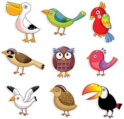 various cute birds vector set