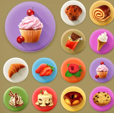various dessert and food flat icons vector