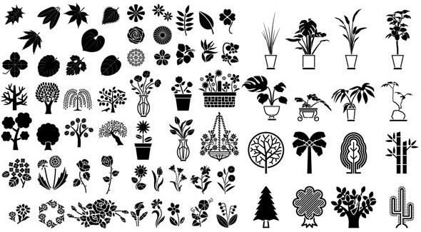 various elements of vector silhouette flowers and trees 69 elements