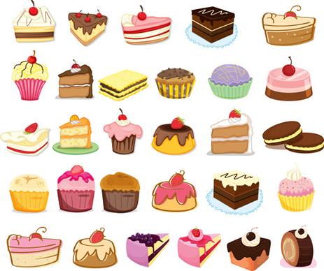 various sweet cakes set vector