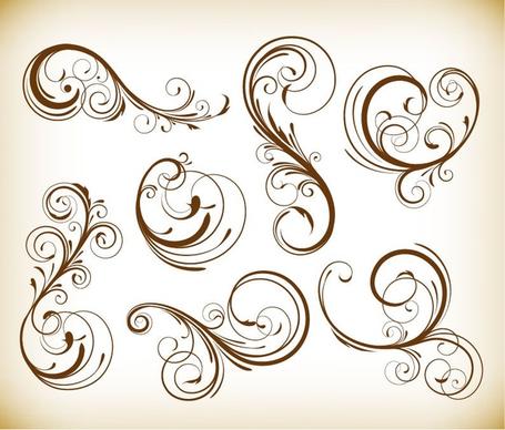 various swirl floral elements vector illustration set