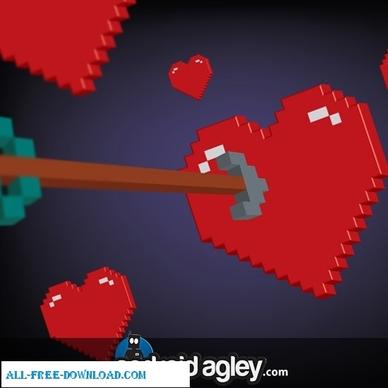 Vector 3D Pixel Heart and Arrow