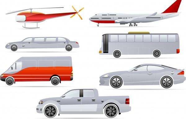 vehicles icons modern flat sketch