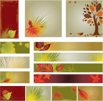 autumn background templates colorful tree leaves icons decor