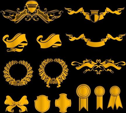 certificate design elements classical golden ribbon wreath icons