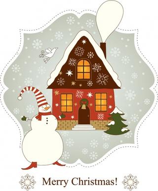 vector beautiful christmas greeting cards houses