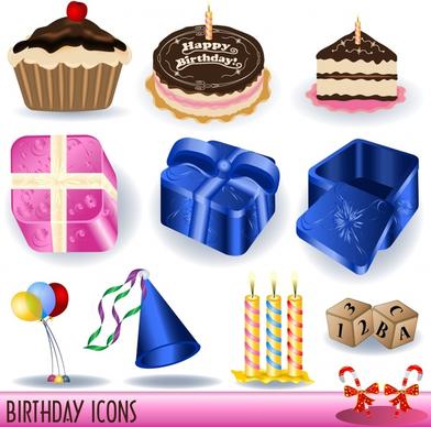 birthday design elements modern 3d cakes gift candle