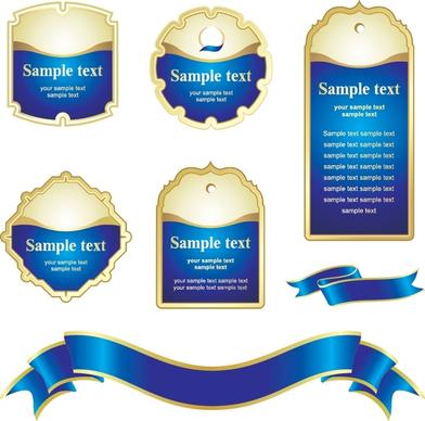 label design elements blue shaped tag ribbon templates
