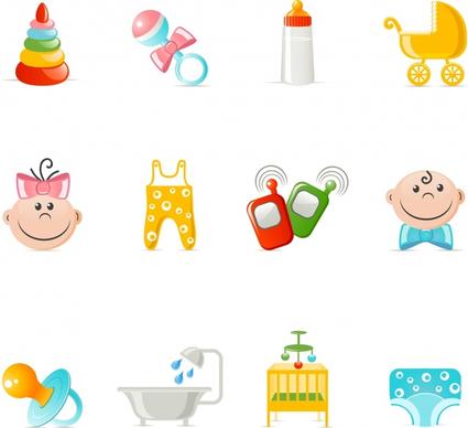 baby design elements colorful toys objects symbols sketch
