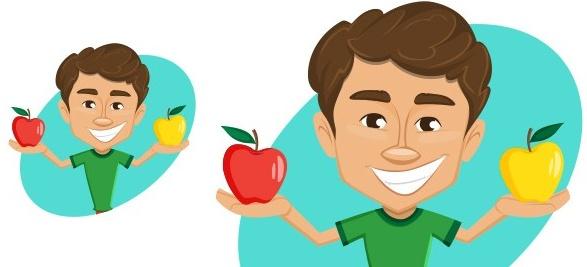 vector boy holding apples