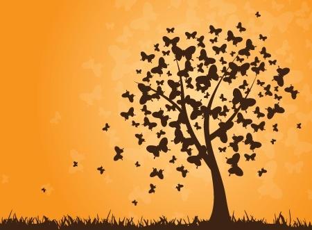 butterflies tree icon silhouette design style