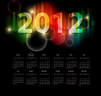 2012 calendar template dark elegant design sparkling light