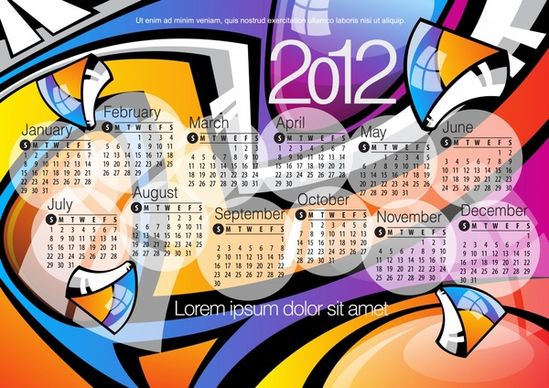 2012 calendar template colorfu abstraction blurred doodles closeup