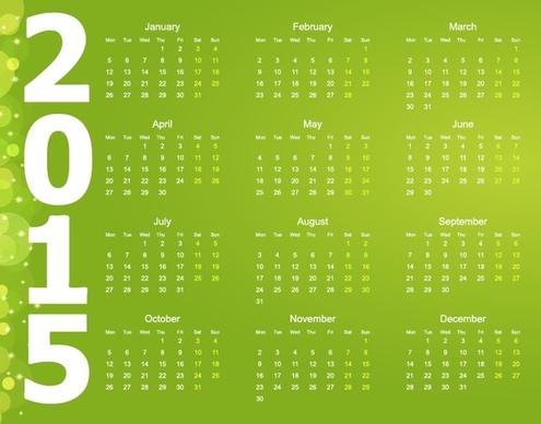 vector calendar for15 year with green background