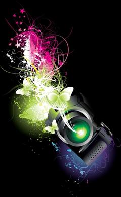 decorative background modern colorful design camera butterflies icons