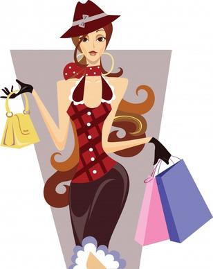 fashion lifestyle painting shopping girl icon cartoon character