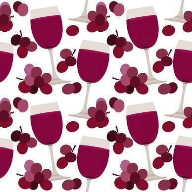 wine pattern colored flat grapes glasses sketch
