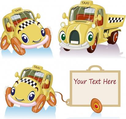 decorative taxi icons cute stylized cartoon sketch