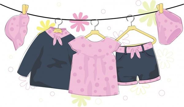 baby background template hanging clothes sketch classic handdrawn
