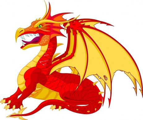 european dragon icon red yellow handdrawn design