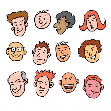 vector cartoon face many races