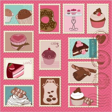 cakes stamps templates collection colored classical handdrawn sketch