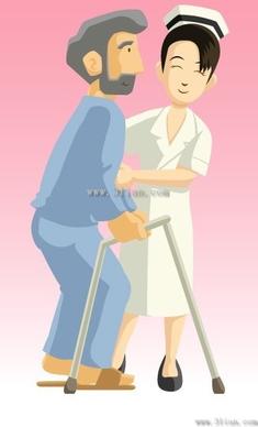 vector cartoon nurse helping patients