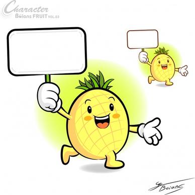 pineapple icons cute stylized cartoon character