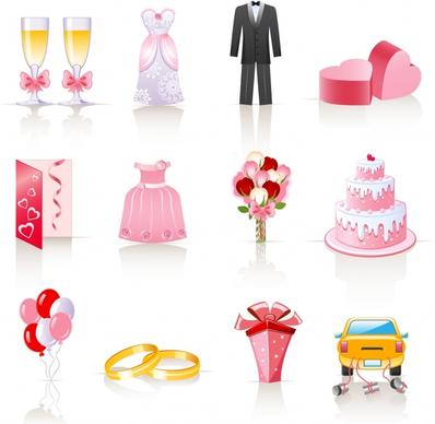 wedding design elements shiny colorful symbols