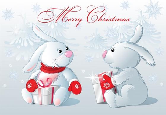 christmas banner cute white bunnies icons decor
