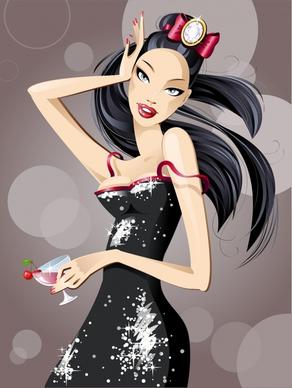 lifestyle background luxury attractive woman cartoon character sketch